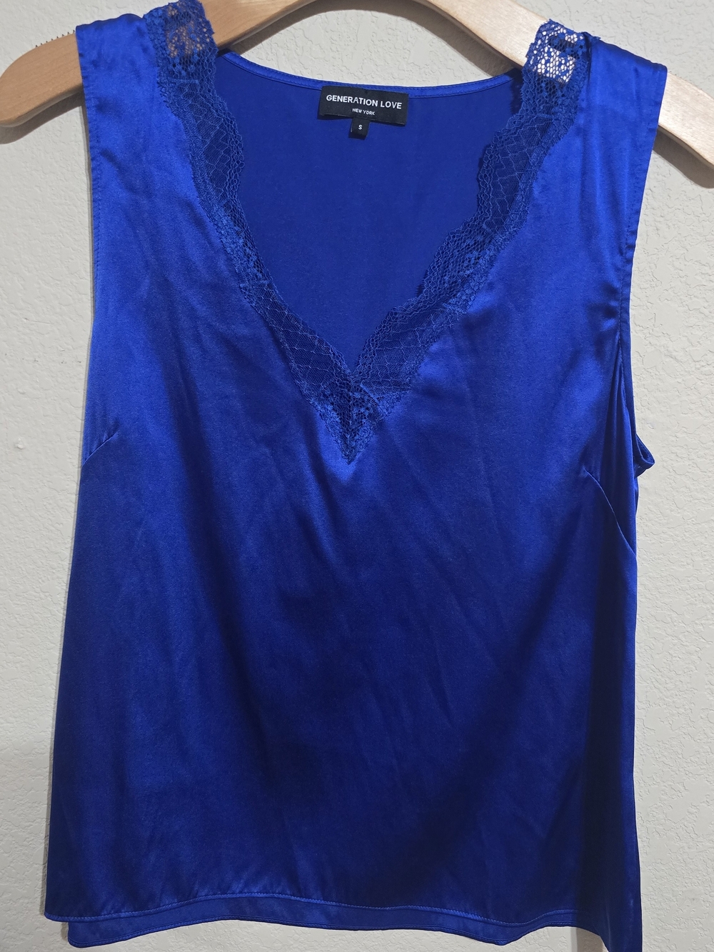 Generation Love Royal Blue Lace Trim V-Neck Silk Tank
